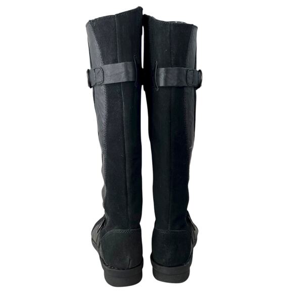 CLARKS Black Leather Knee High Riding Boots Wide Calf Buckle Detail Women’s 10W - Picture 9 of 12